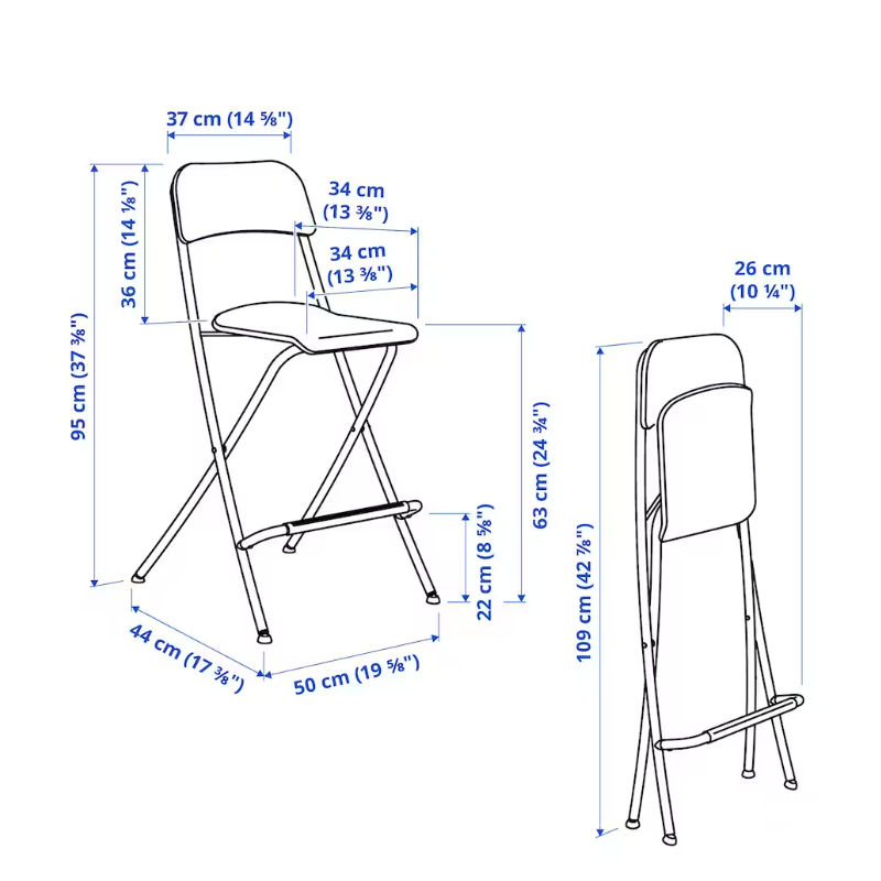 Tabouret De Bar Pliant Avec Dossier Noir Hauteur M